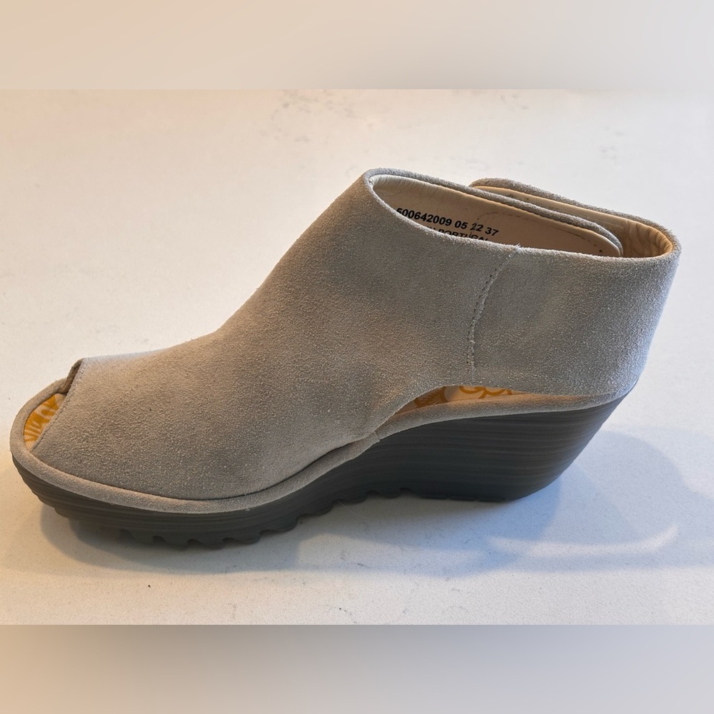 Fly London Yone Gray Wedge Suede Peep Toe Sandals Women’s EU 37 - Picture 9 of 12